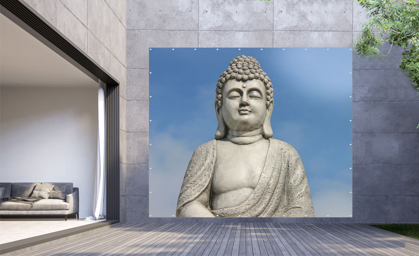 Outdoor Bild Banner Gartenposter Außen wetterfest XXL 300x250 Blauer Himmel Buddha