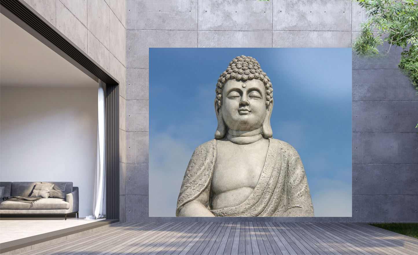 Outdoor Bild Banner Gartenposter Außen wetterfest XXL 300x250 Blauer Himmel Buddha