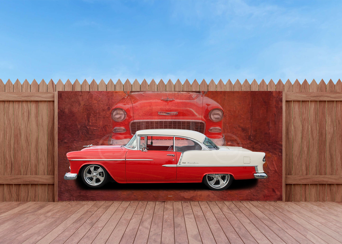 OUTDOOR BILD BANNER GARTENPOSTER AUSSEN WETTERFEST 370x180 AUTO US CAR ROT