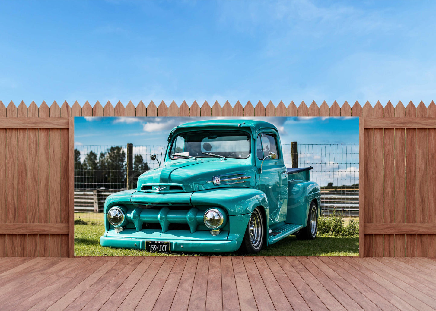 OUTDOOR BILD BANNER GARTENPOSTER ZAUN WETTERFEST 370x180 AUTO US CAR FORD