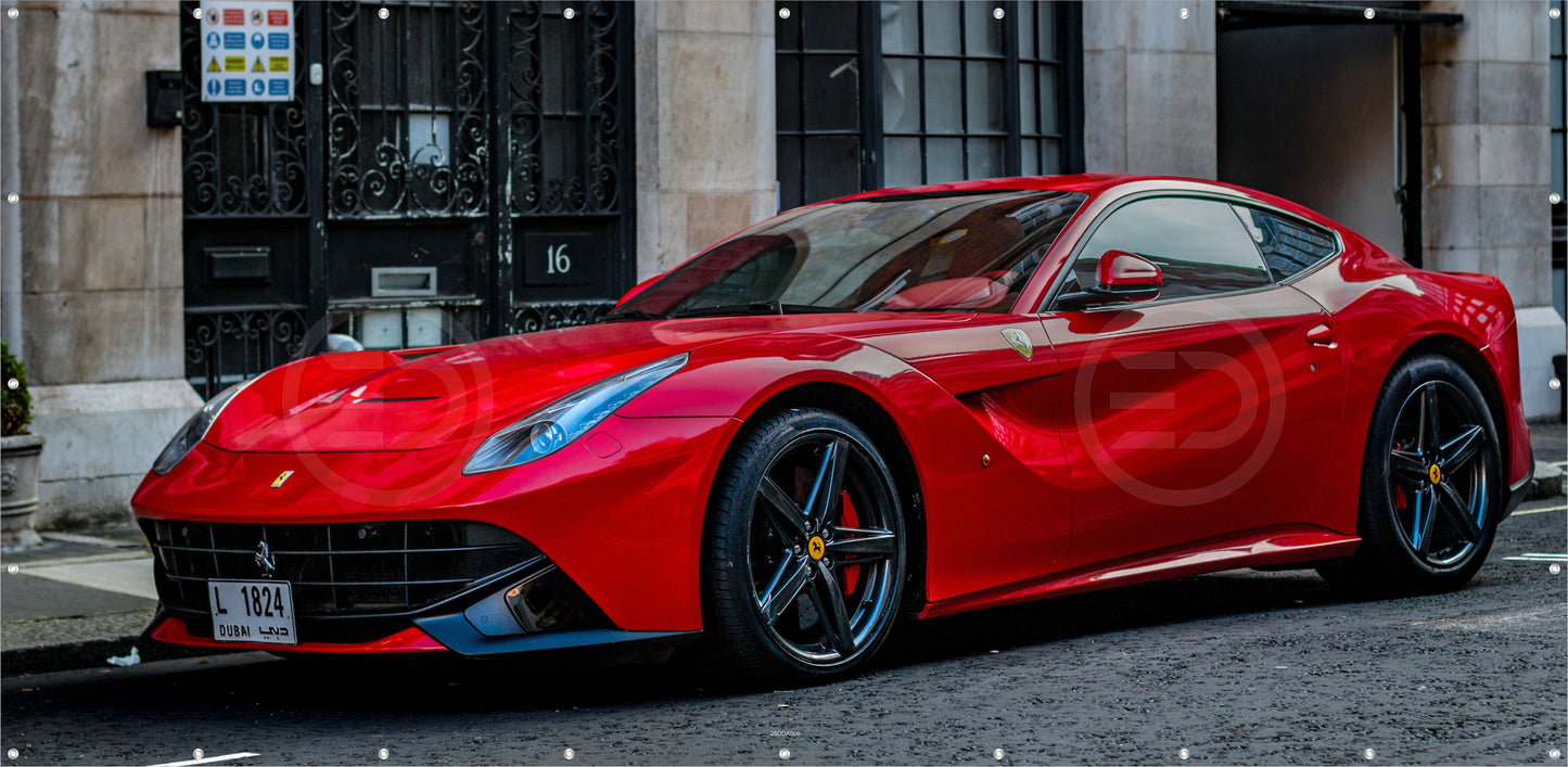 OUTDOOR BILD BANNER GARTENPOSTER WETTERFEST 370x180 AUTO SPORTWAGEN FERRARI