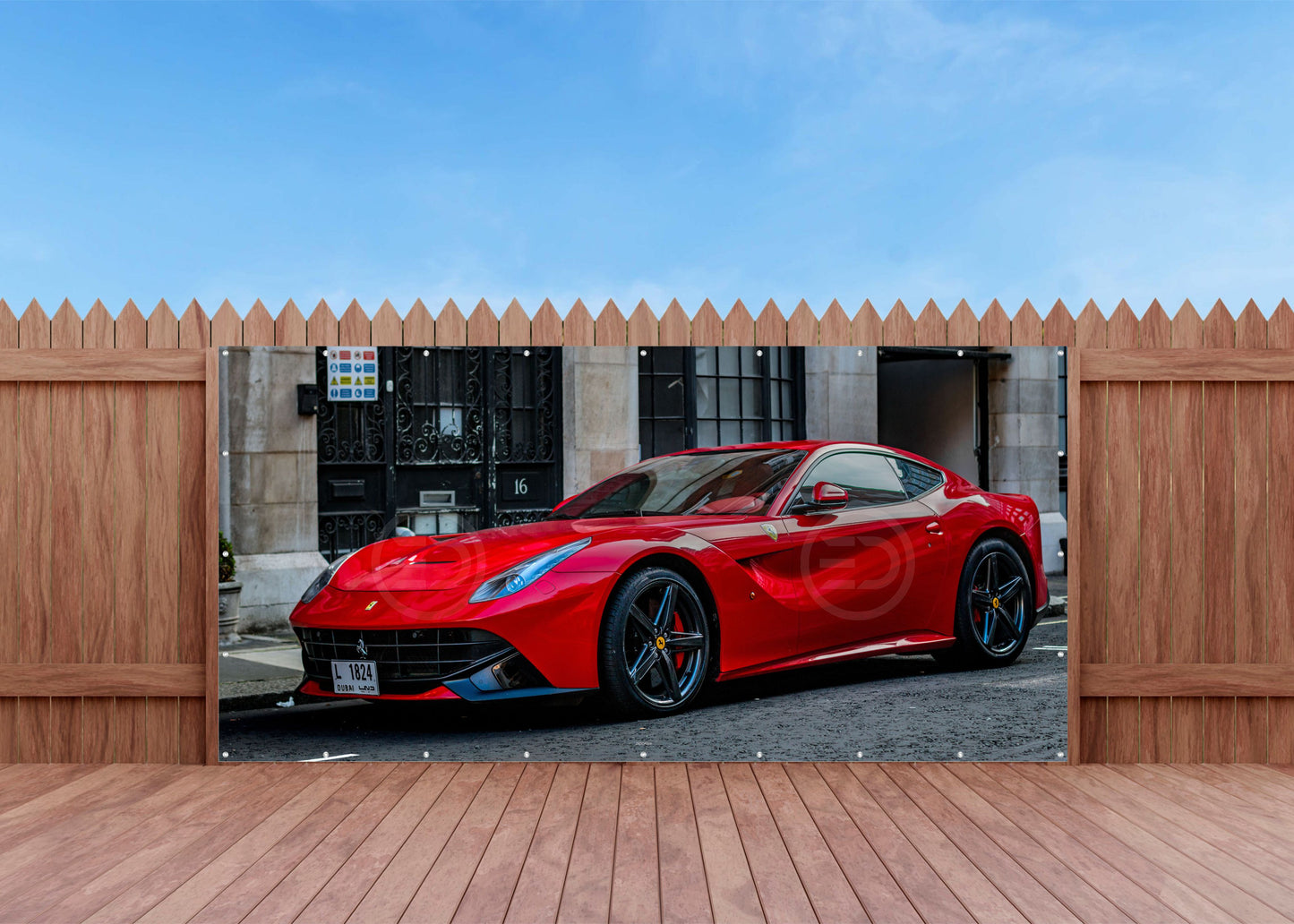 OUTDOOR BILD BANNER GARTENPOSTER WETTERFEST 370x180 AUTO SPORTWAGEN FERRARI