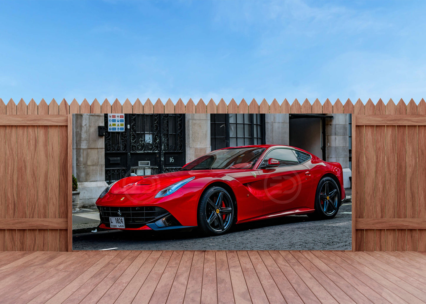 OUTDOOR BILD BANNER GARTENPOSTER WETTERFEST 370x180 AUTO SPORTWAGEN FERRARI