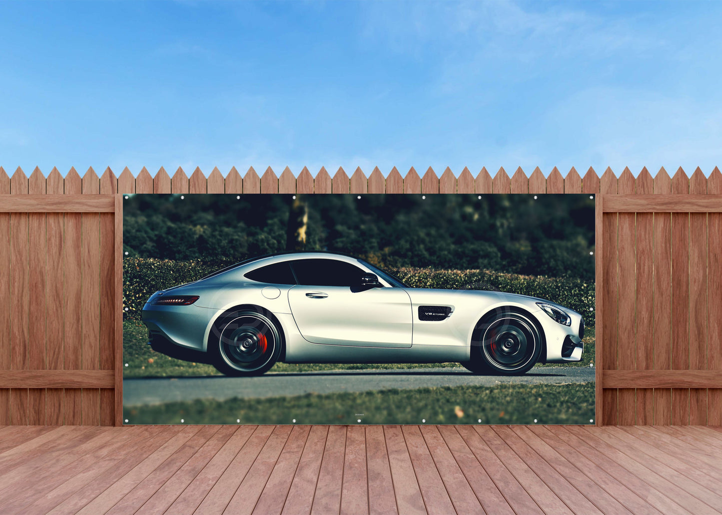 OUTDOOR BILD BANNER GARTENPOSTER AUSSEN WETTERFEST 370x180 AUTO MERCEDES BENZ
