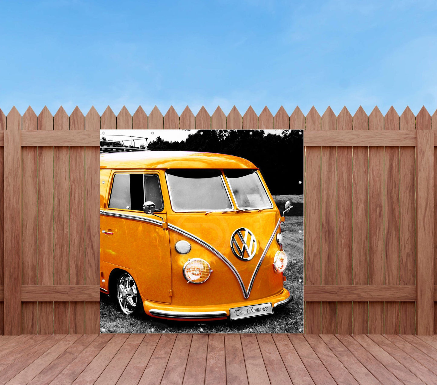 OUTDOOR BILD BANNER GARTENPOSTER AUSSEN WETTERFEST 180x180 AUTO VW BULLI OLDTIMER