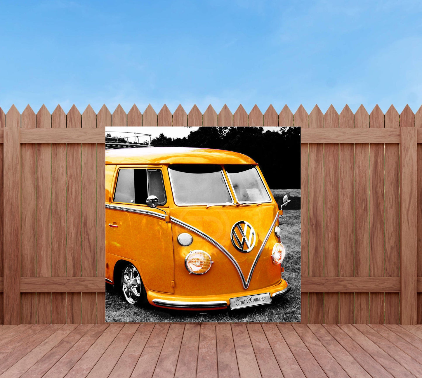 OUTDOOR BILD BANNER GARTENPOSTER AUSSEN WETTERFEST 180x180 AUTO VW BULLI OLDTIMER