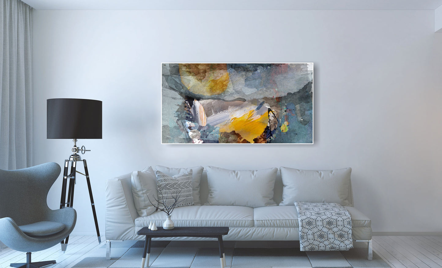 WANDBILDER XXL ALURAHMEN ABSTRAKTE BILDER WOHNZIMMER 80x150 GRAUE MALEREI