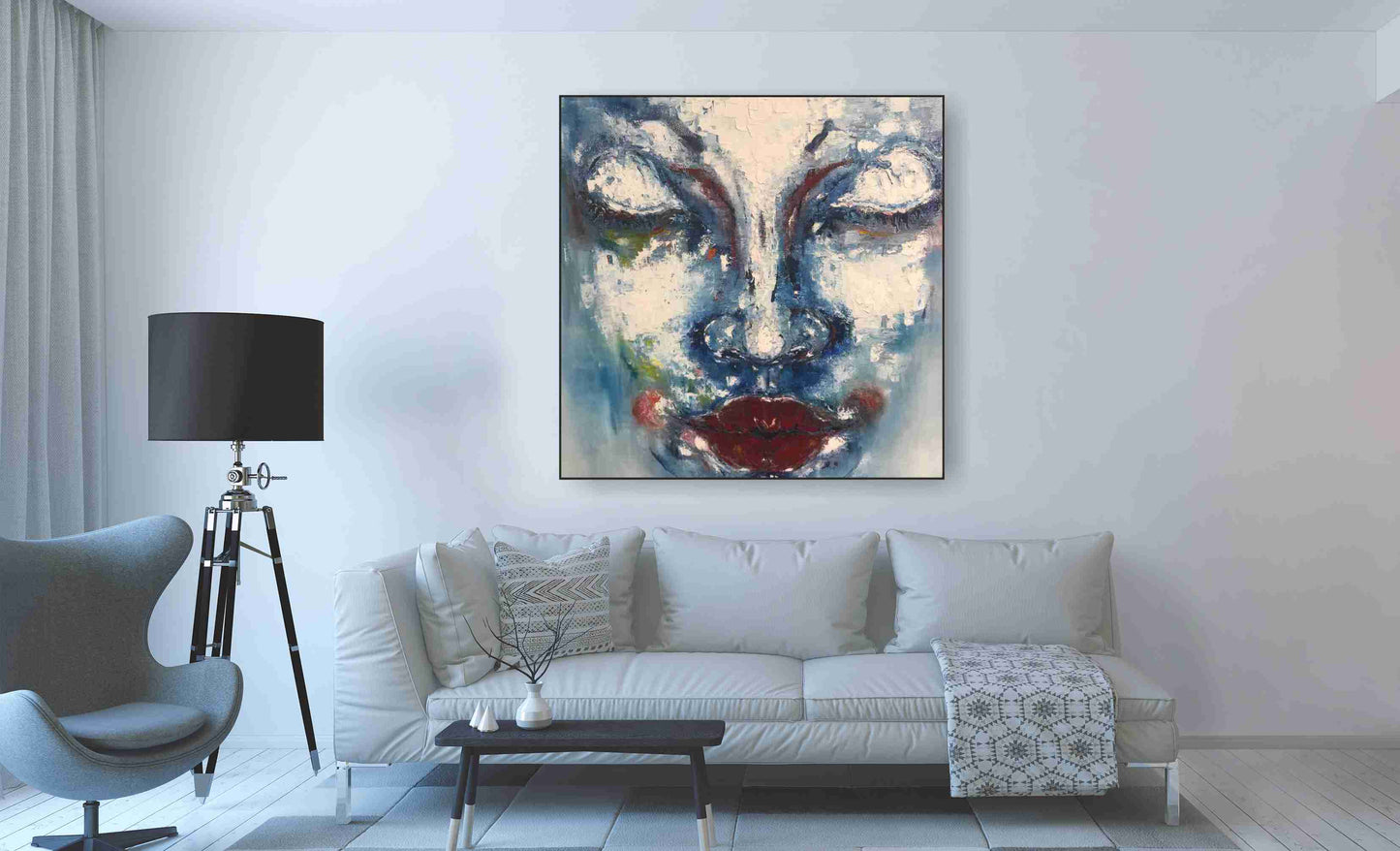 WANDBILD ALURAHMEN XXL ABSTRAKTE BILDER WOHNZIMMER 120x120 FRAU GESICHT
