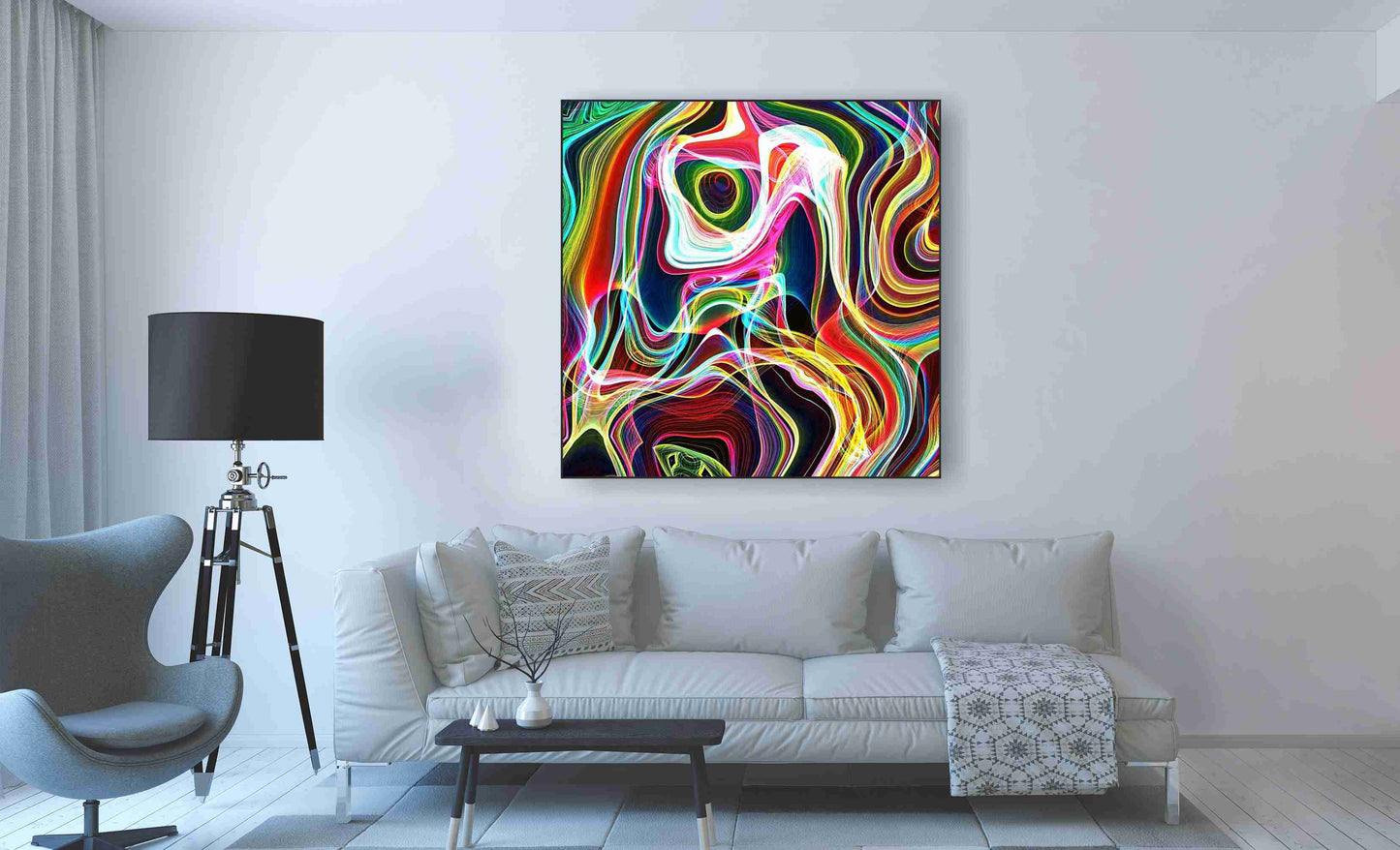 WANDBILD ALURAHMEN XXL ABSTRAKTE BILDER WOHNZIMMER 120x120 BUNT MODERN