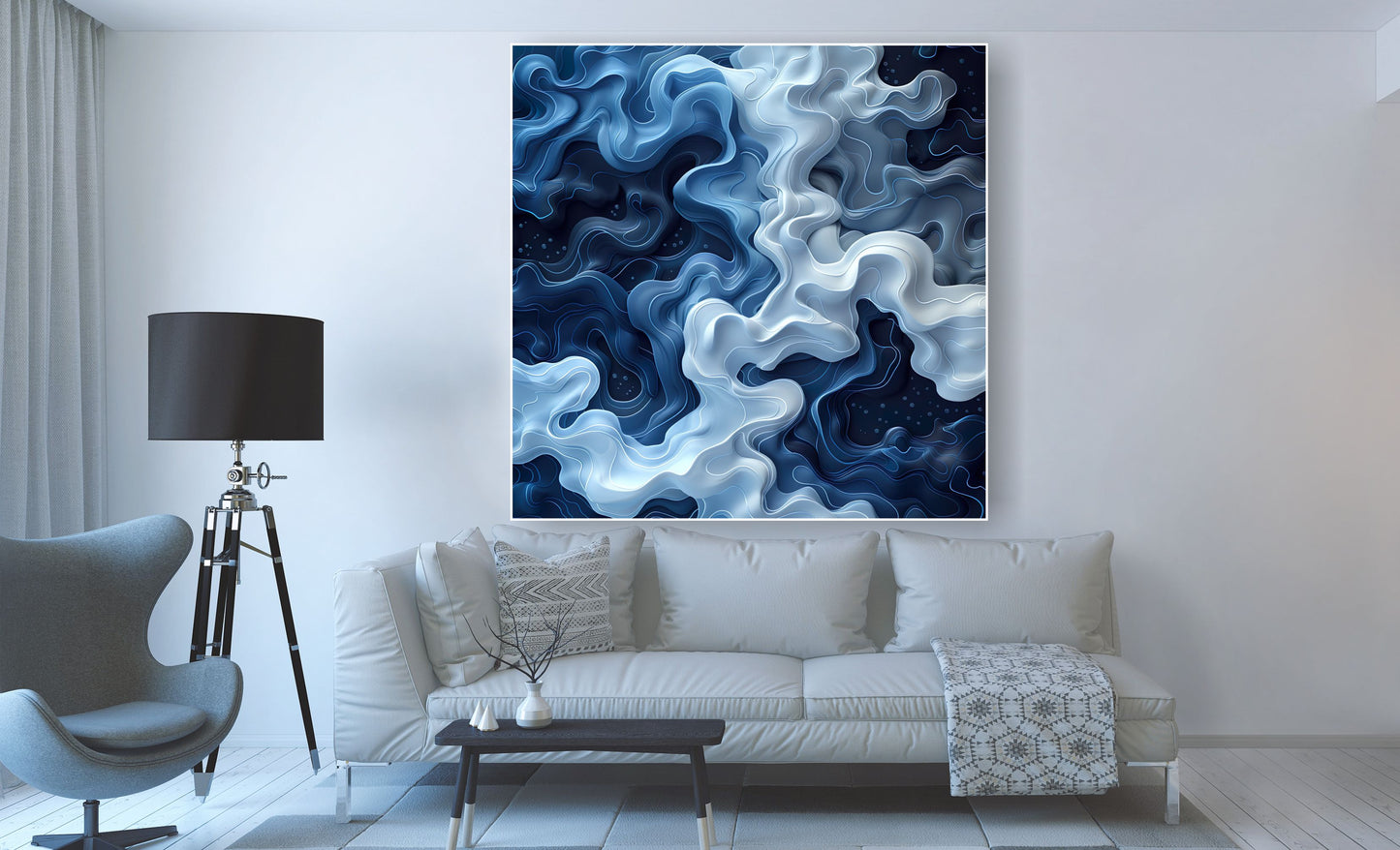 WANDBILDER MIT RAHMEN ABSTRAKT BILDER XXL MODERN WOHNZIMMER DESIGN MODERN BLAU