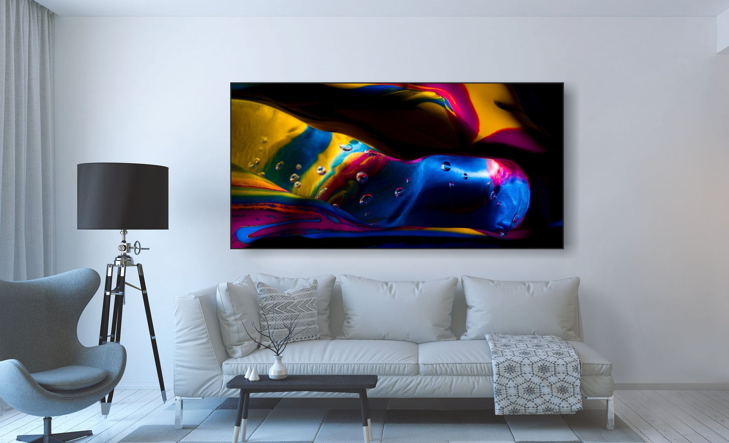 WANDBILDER ALURAHMEN XXL ABSTRAKTE BILDER 100x200 WOHNZIMMER LIQUID BUNT