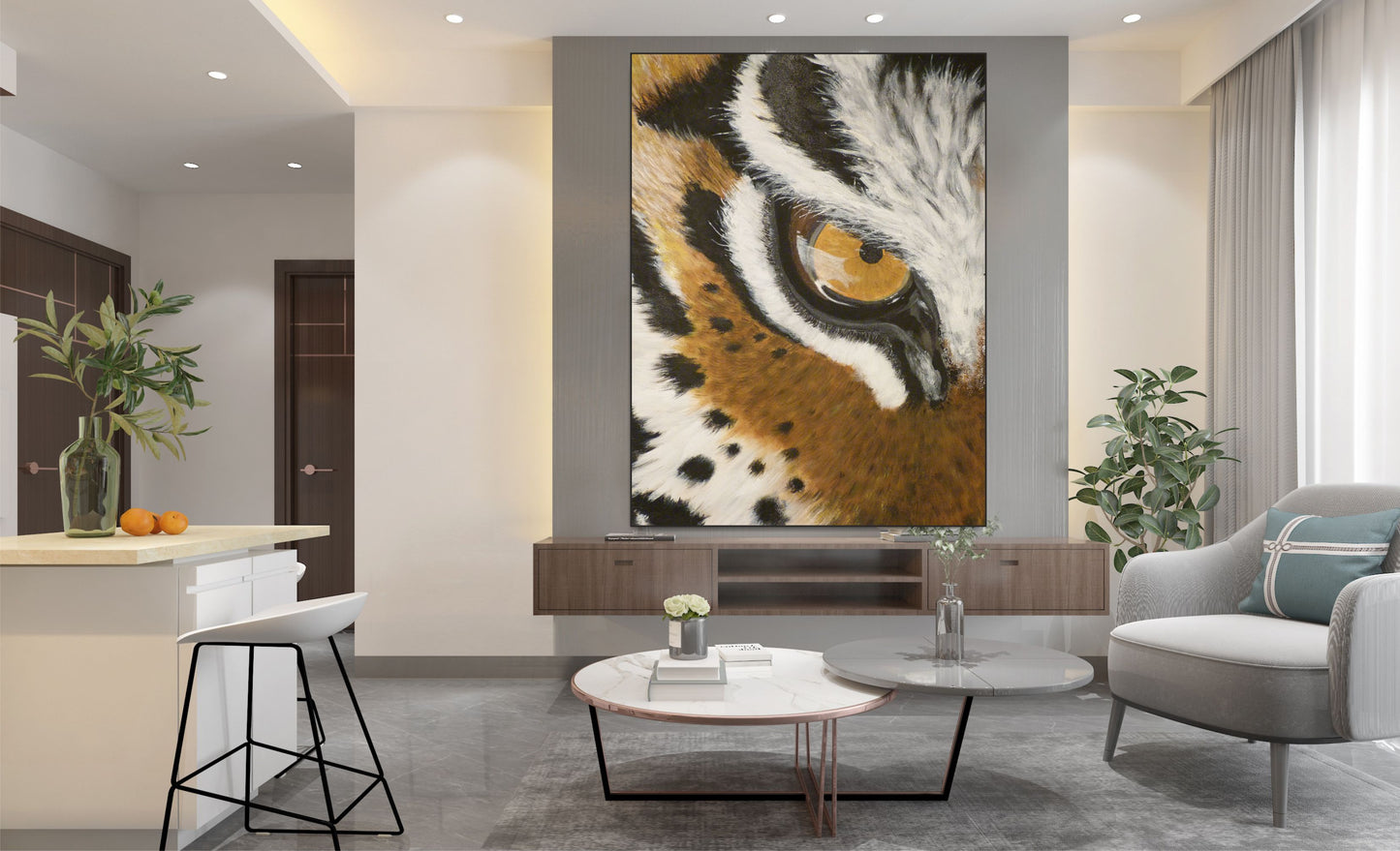 WANDBILDER MIT RAHMEN ABTRAKT BILDER XXL MODERN WOHNZIMMER MALEREI TIGER