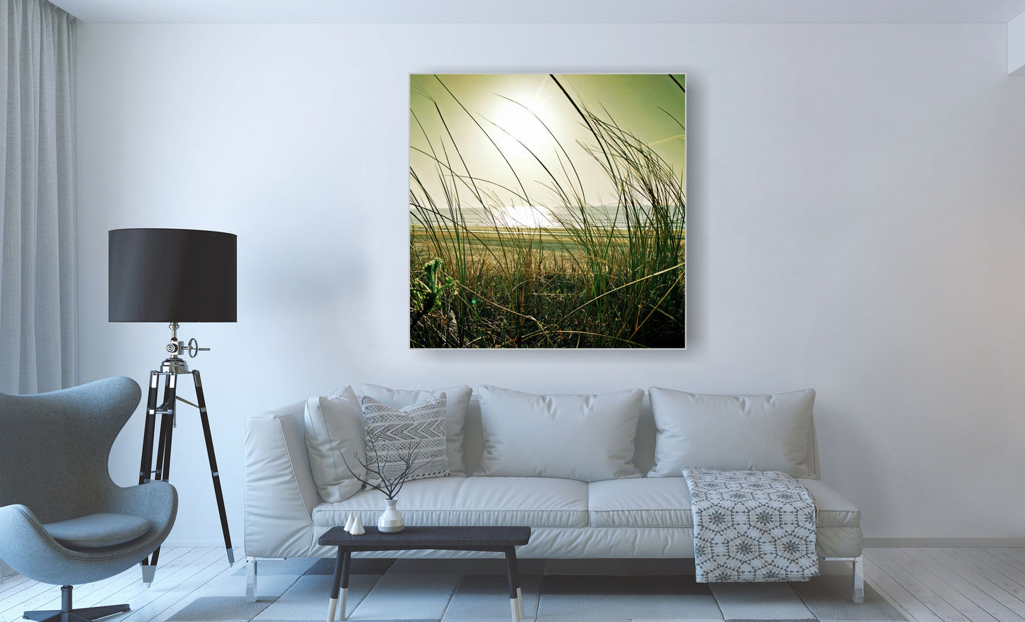 WANDBILDER ALURAHMEN NATUR BILDER WOHNZIMMER 120x120 MEER GRÄSER
