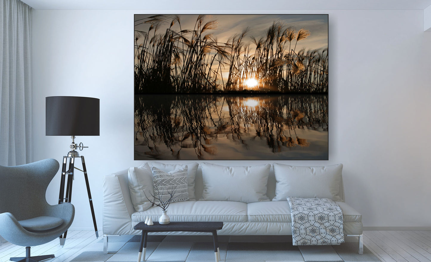 WANDBILDER MIT RAHMEN NATUR BILDER XXL MODERN WOHNZIMMER GRÄSER SEE