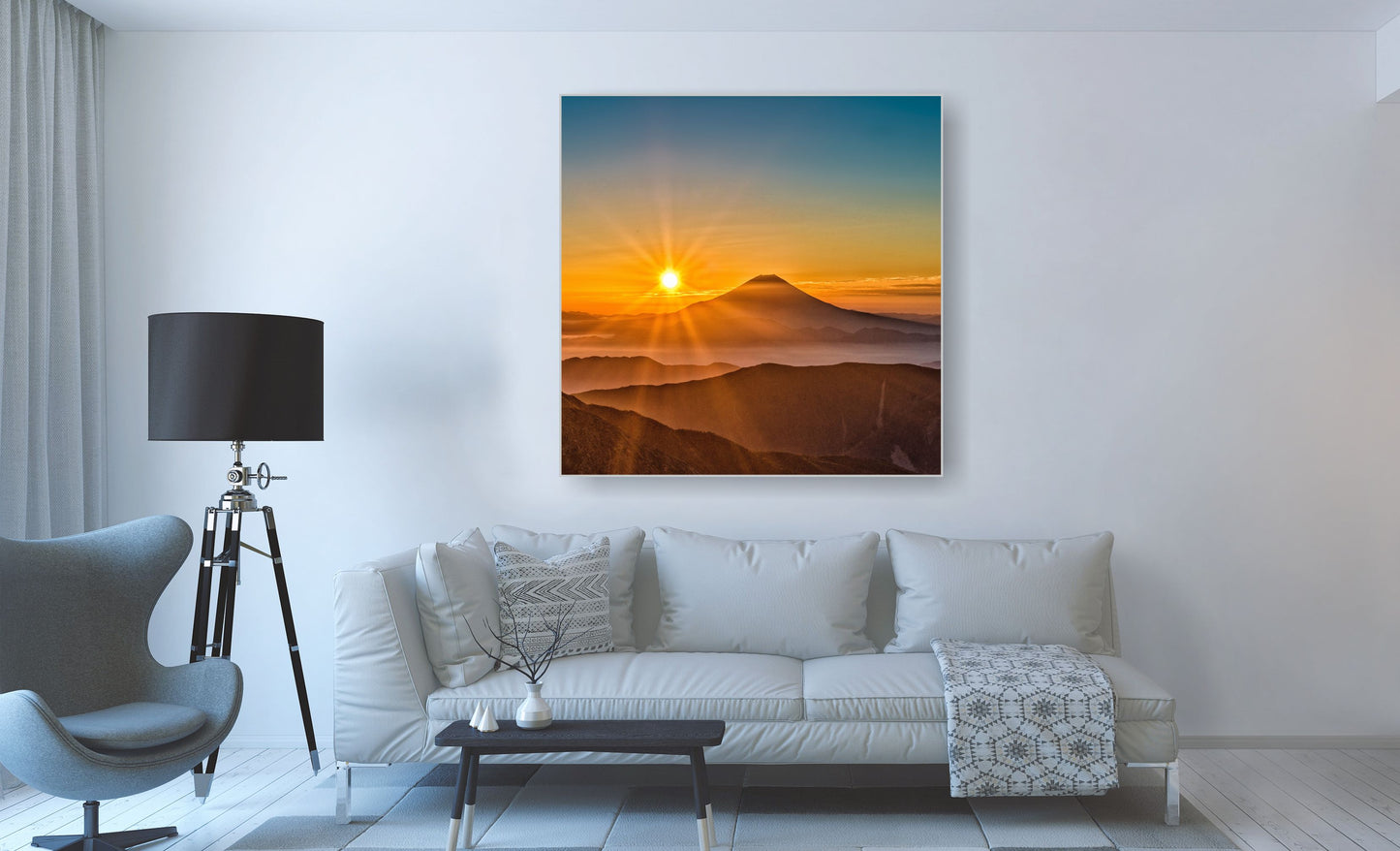 WANDBILDER ALURAHMEN NATUR BILDER WOHNZIMMER 120x120 BERGE SONNE