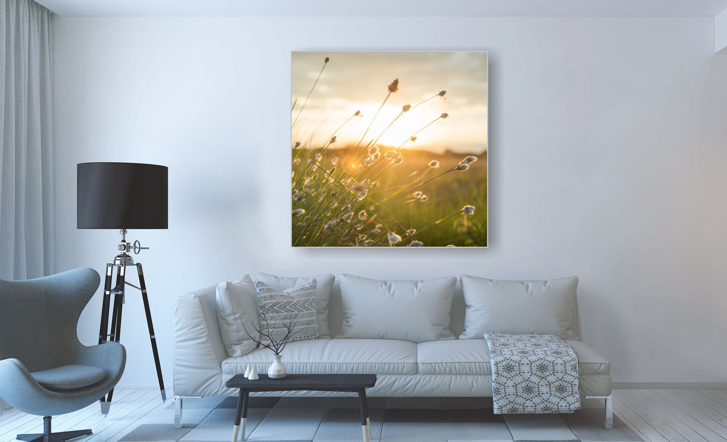WANDBILDER ALURAHMEN NATUR BILDER WOHNZIMMER 120x120 WIESE SONNE
