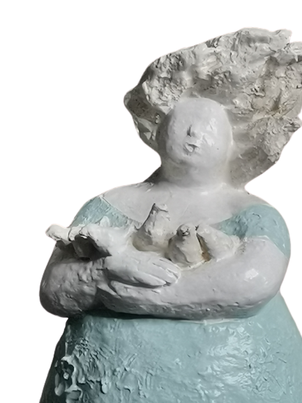 EXNER DEKO FIGUR SKULPTUR CRIVA FRAU MIT TAUBEN HÖHE 32 cm MODERN ABSTRAKT