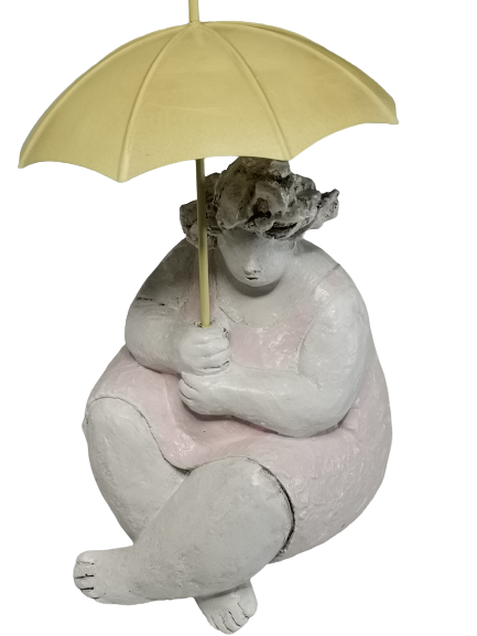 EXNER DEKO FIGUR SKULPTUR CRIVA FRAU MIT SCHIRM HÖHE 28 cm MODERN ABSTRAKT