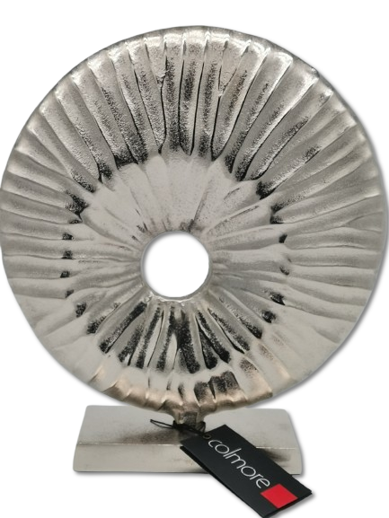 DEKORATIVE COLMORE SKULPTUR  RUND ABSTRAKT H 34cm ALU RAW SILBER  DESIGN MODERN