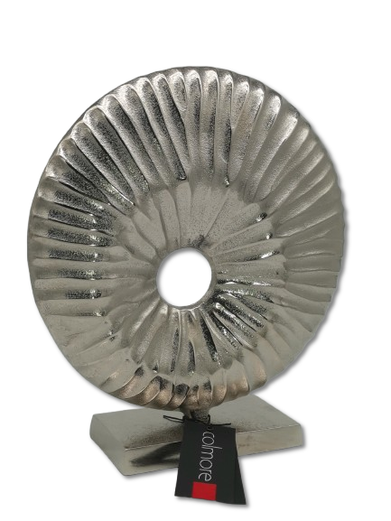 DEKORATIVE COLMORE SKULPTUR RUND ABSTRAKT H 34cm ALU RAW SILBER DESIGN MODERN