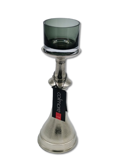 COLMORE DEKO KERZENHALTER KERZENSTÄNDER Ø13 cm H 30 cm ALU RAW SILBER MODERN