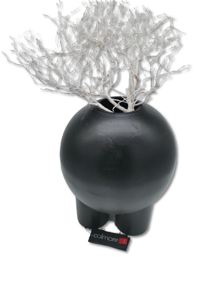COLMORE DEKO VASE GROSS MODERN H 32cm GEFÄSS KUGEL Ø 28 cm ALU BLACK BODENVASE