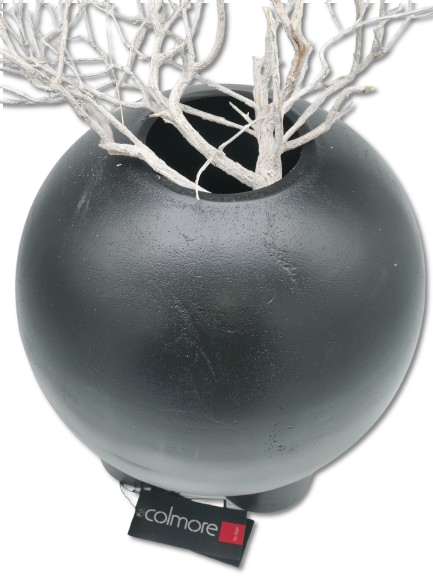 COLMORE DEKO VASE GROSS MODERN H 32cm GEFÄSS KUGEL Ø 28 cm ALU BLACK BODENVASE