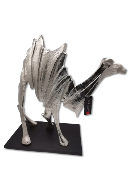 GROSSE COLMORE DEKO SKULPTUR ABSTRAKT DESIGN KAMEL H 60 cm FIGUR TIERE MODERN SILBER