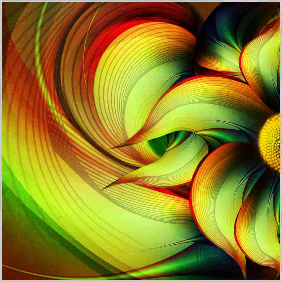 WANDBILD ALURAHMEN XXL ABSTRAKTE BILDER WOHNZIMMER 120x120 BLÜTE DIGITAL