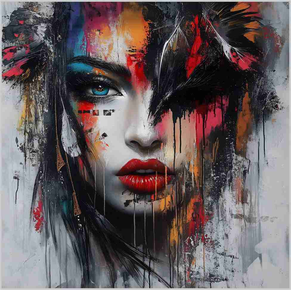 WANDBILD ALURAHMEN XXL ABSTRAKTE BILDER WOHNZIMMER 120x120 FRAU KUNST