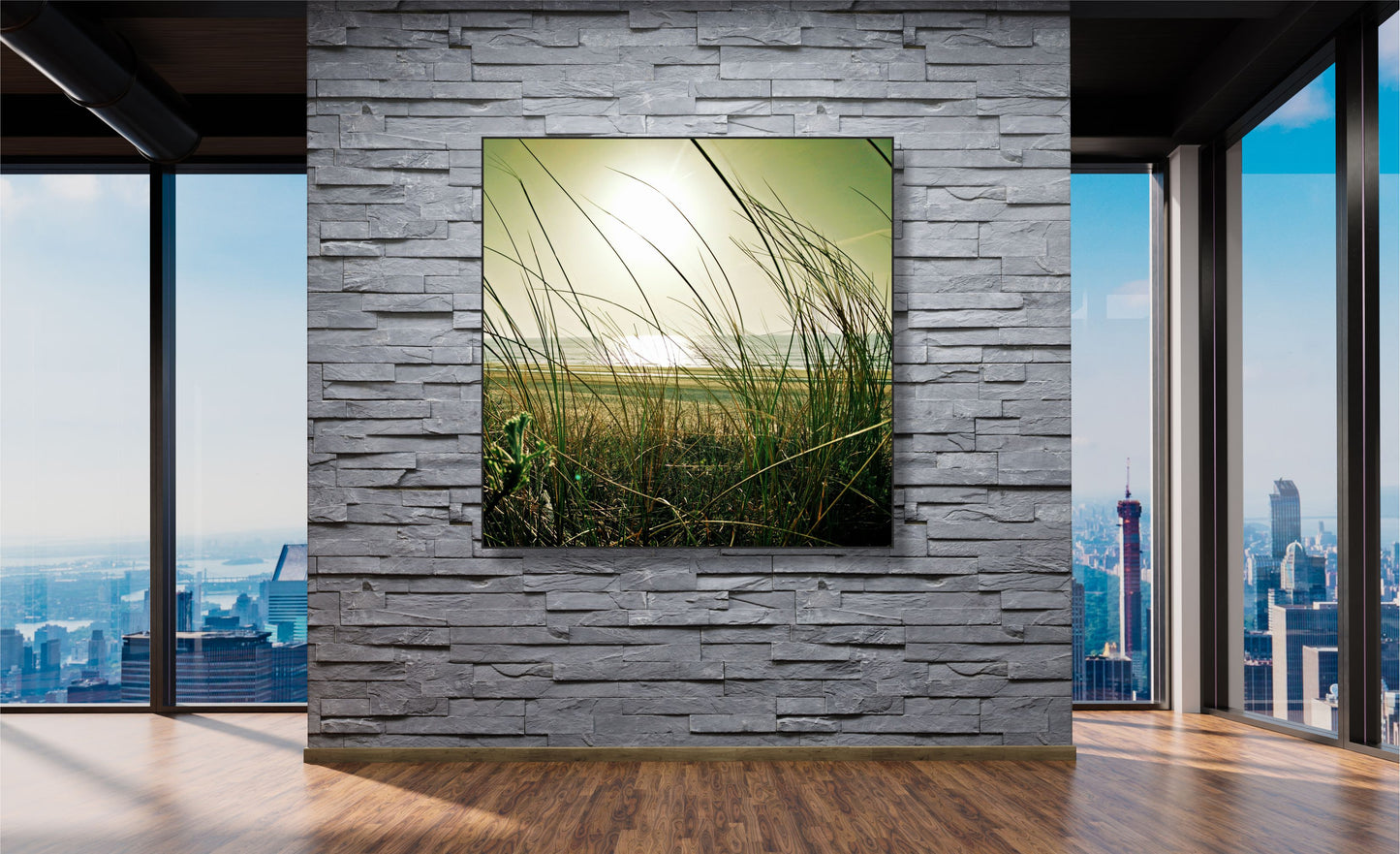 WANDBILDER ALURAHMEN NATUR BILDER WOHNZIMMER 120x120 MEER GRÄSER