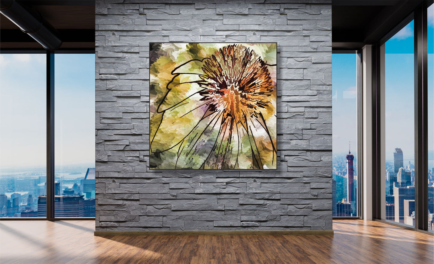 WANDBILDER ALURAHMEN ABSTRAKTE BILDER WOHNZIMMER 120x120 BLÜTE MALEREI