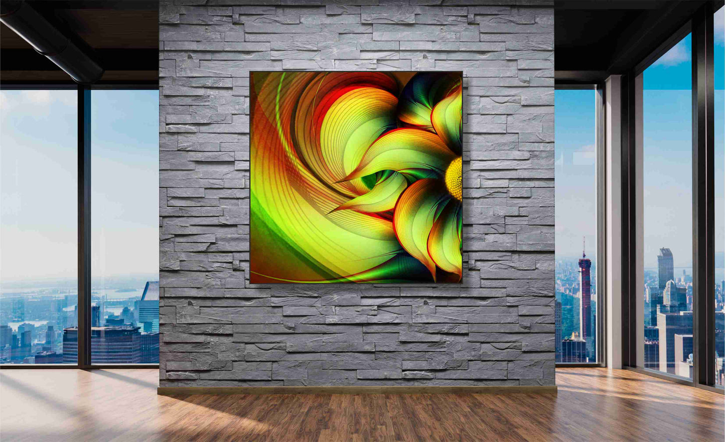 WANDBILD ALURAHMEN XXL ABSTRAKTE BILDER WOHNZIMMER 120x120 BLÜTE DIGITAL