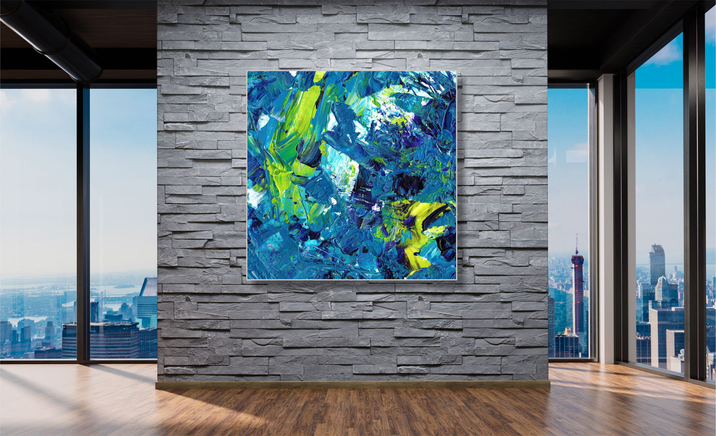 WANDBILDER ALURAHMEN ABSTRAKTE BILDER WOHNZIMMER 120x120 KUNST BLAU