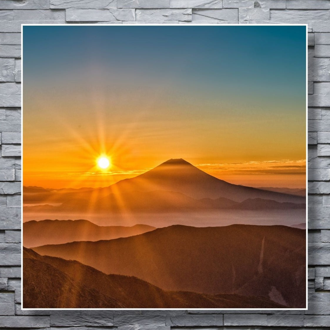 WANDBILDER ALURAHMEN NATUR BILDER WOHNZIMMER 120x120 BERGE SONNE