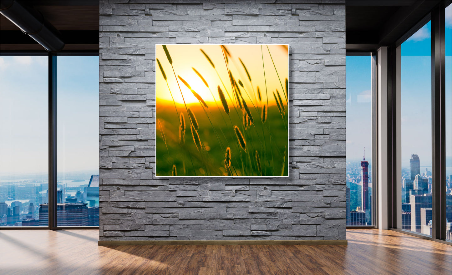 WANDBILDER ALURAHMEN NATUR BILDER WOHNZIMMER 120x120 GRÄSER SONNE