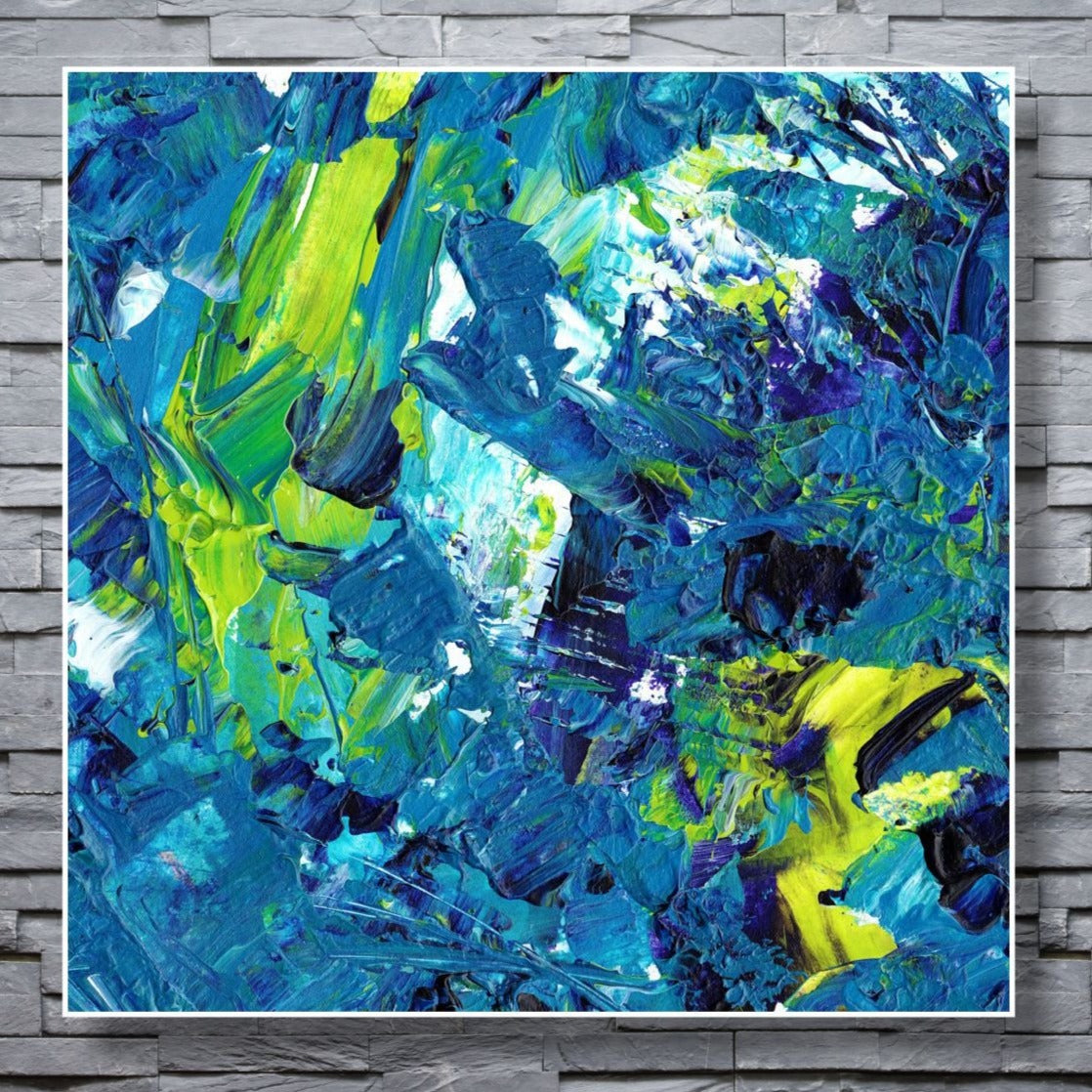 WANDBILDER ALURAHMEN ABSTRAKTE BILDER WOHNZIMMER 120x120 KUNST BLAU