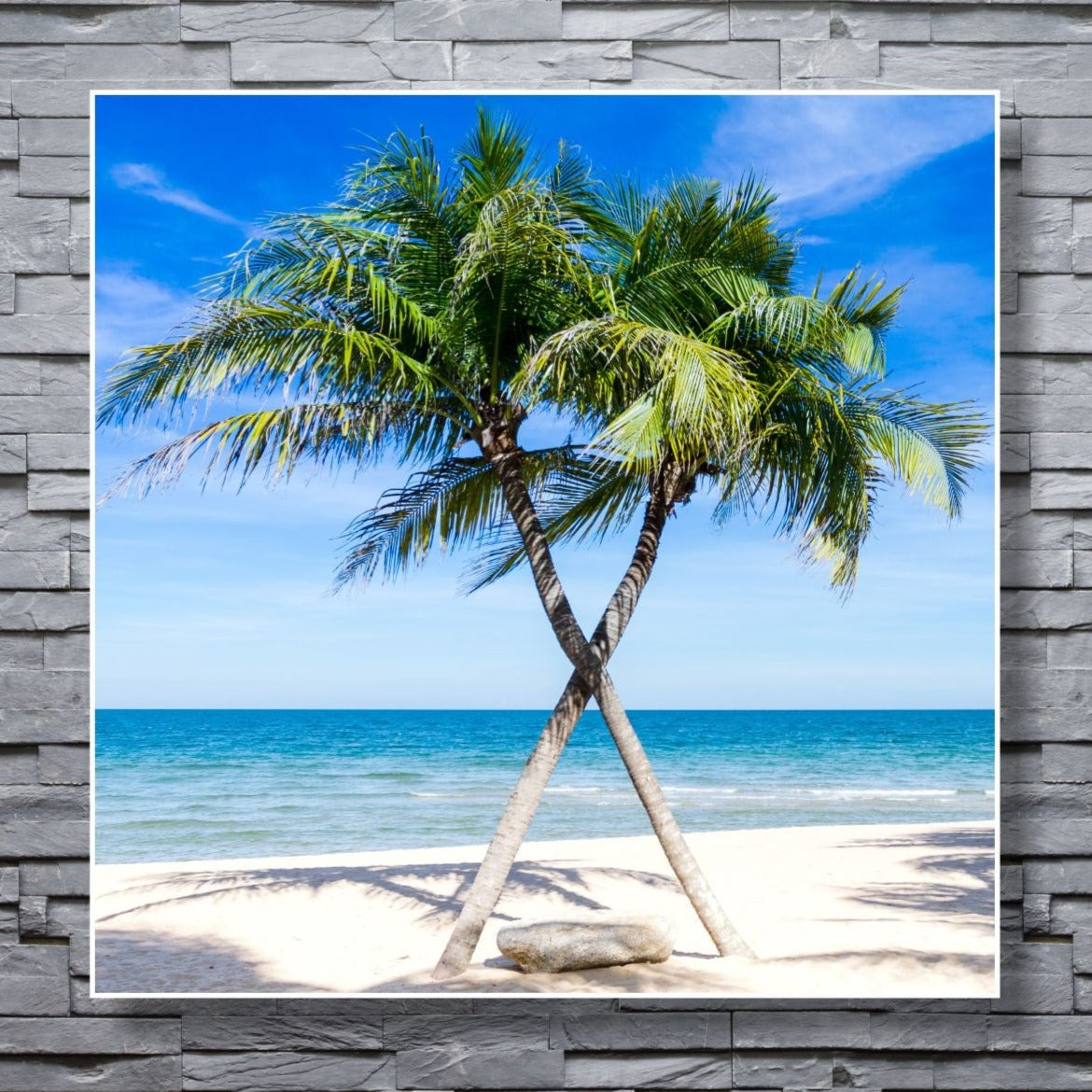 WANDBILDER ALURAHMEN NATUR BILDER WOHNZIMMER 120x120 PALMEN STRAND