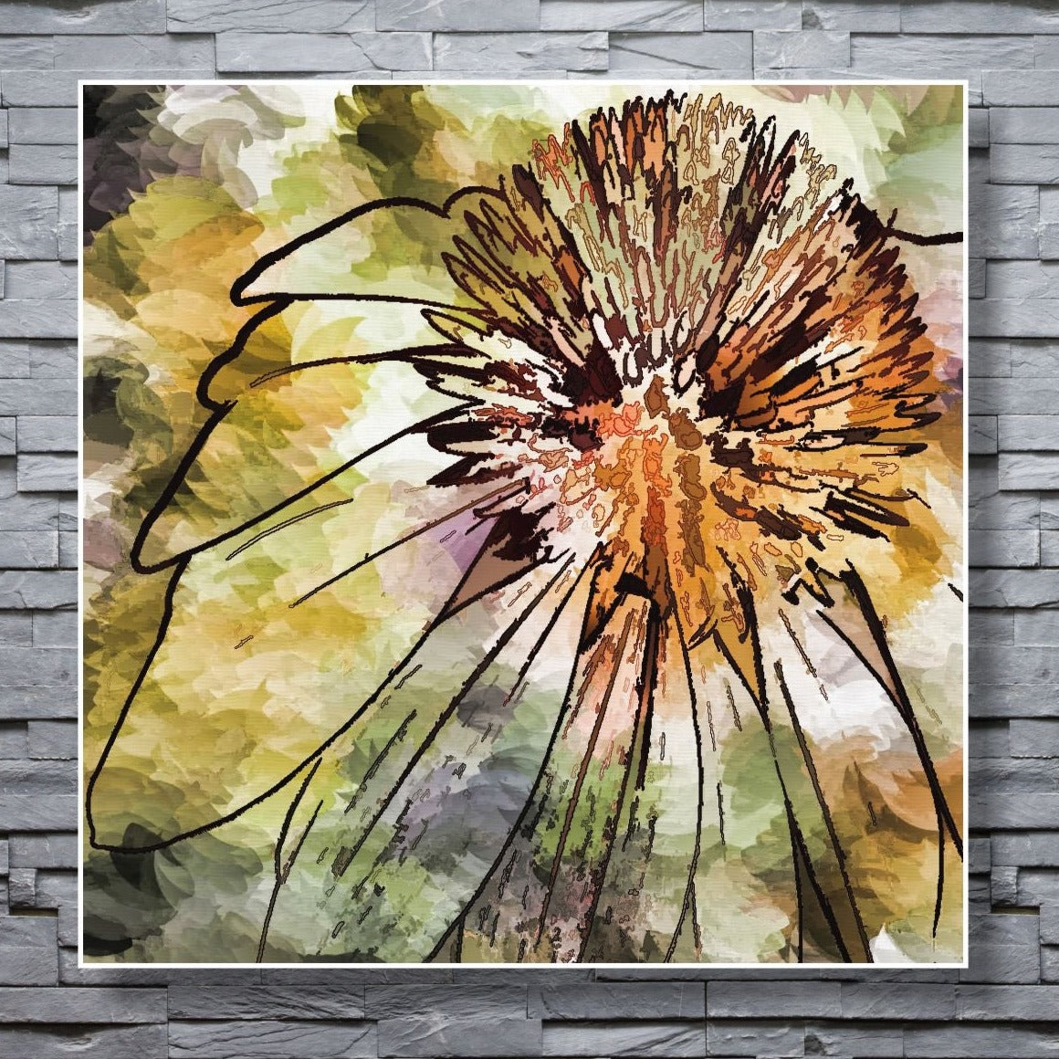 WANDBILDER ALURAHMEN ABSTRAKTE BILDER WOHNZIMMER 120x120 BLÜTE MALEREI