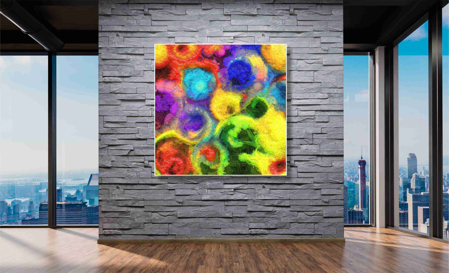 WANDBILD ALURAHMEN XXL ABSTRAKTE BILDER WOHNZIMMER 120x120 FARBKLECKSE BUNT