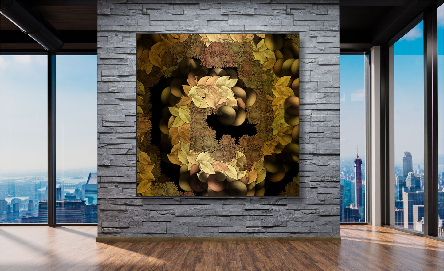 WANDBILDER ALURAHMEN ABSTRAKTE BILDER WOHNZIMMER 150x150 BLÄTTER GOLD