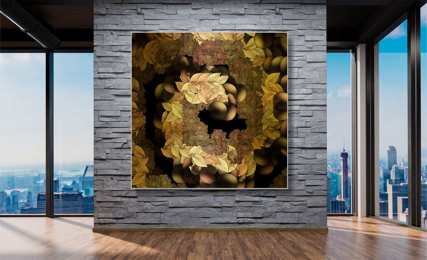 WANDBILDER ALURAHMEN ABSTRAKTE BILDER WOHNZIMMER 150x150 BLÄTTER GOLD