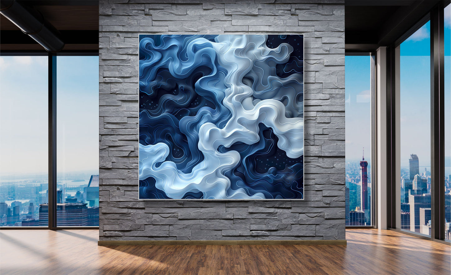WANDBILDER MIT RAHMEN ABSTRAKT BILDER XXL MODERN WOHNZIMMER DESIGN MODERN BLAU