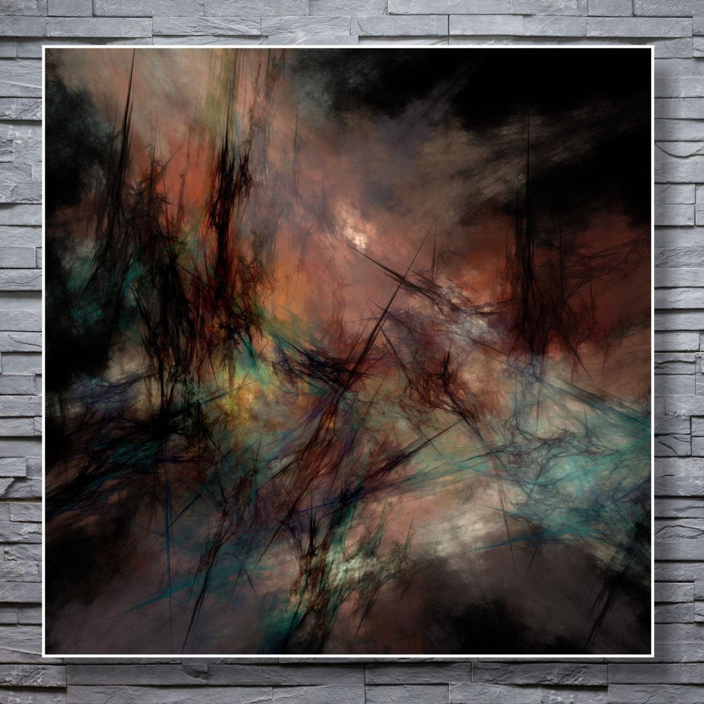 WANDBILDER ALURAHMEN ABSTRAKTE BILDER WOHNZIMMER 150x150 BLACK BUNT