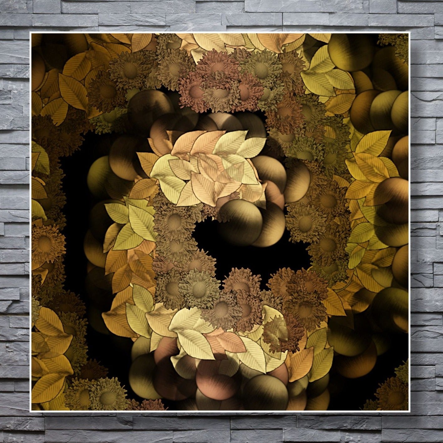 WANDBILDER ALURAHMEN ABSTRAKTE BILDER WOHNZIMMER 150x150 BLÄTTER GOLD
