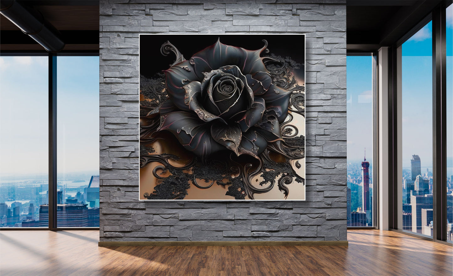 WANDBILDER ALURAHMEN ABSTRAKTE BILDER WOHNZIMMER 150x150 ROSE SCHWARZ