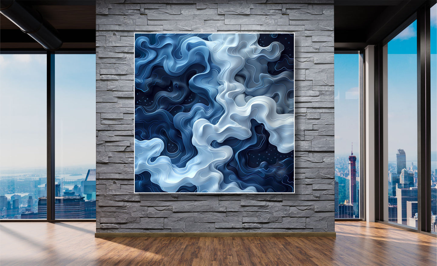 WANDBILDER MIT RAHMEN ABSTRAKT BILDER XXL MODERN WOHNZIMMER DESIGN MODERN BLAU