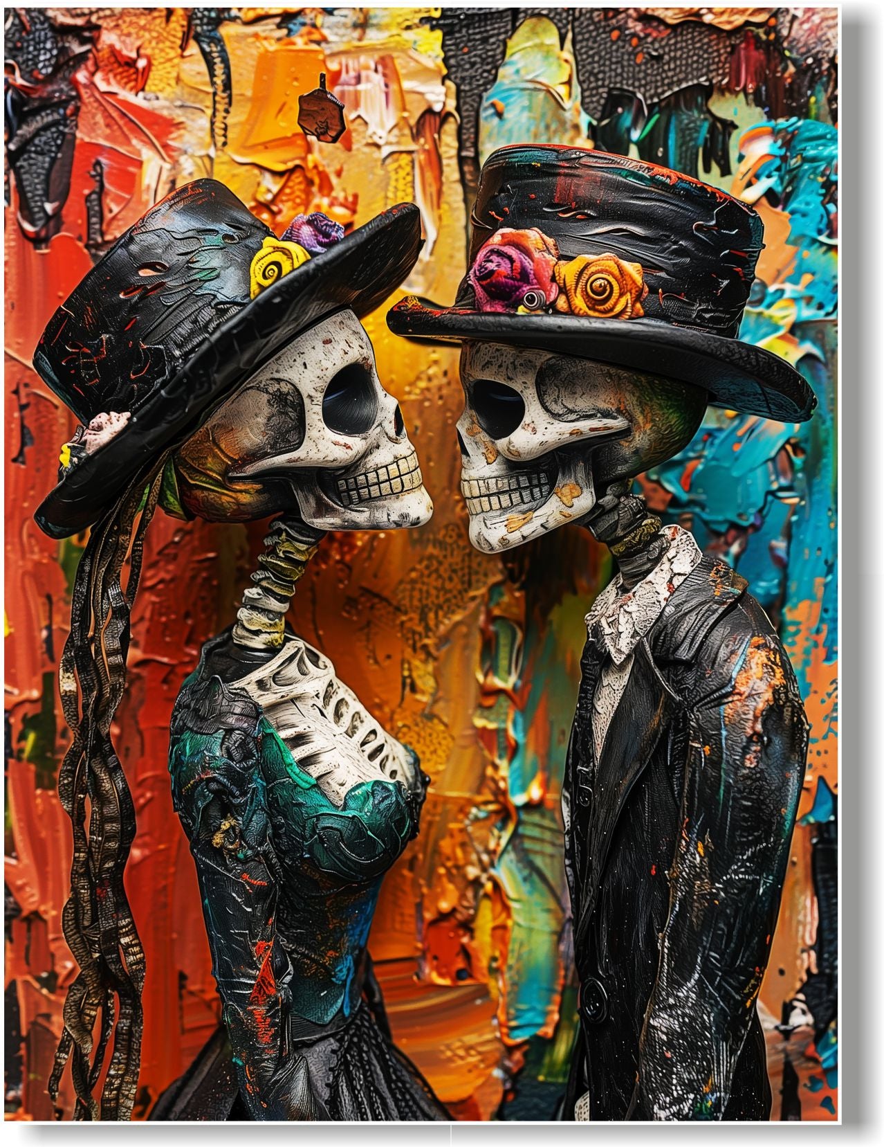 WANDBILDER MIT RAHMEN ABSTRAKT BILDER XXL MODERN WOHNZIMMER KUNST SKULL BUNT