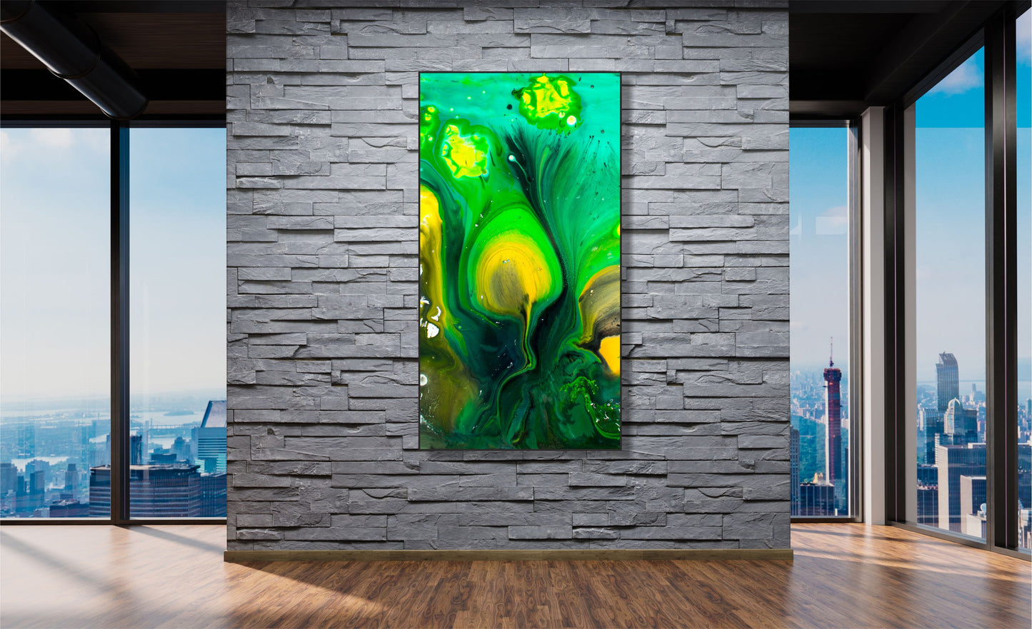 WANDBILDER XXL ALURAHMEN ABSTRAKTE BILDER WOHNZIMMER 80x150 KUNST LIQUID GRÜN
