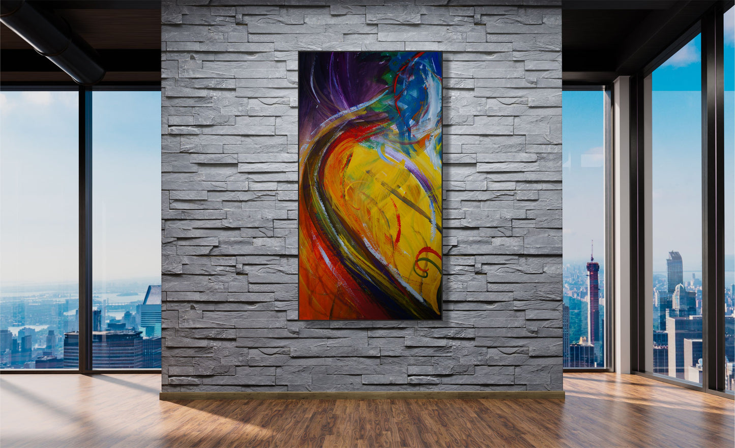 WANDBILDER XXL ALURAHMEN ABSTRAKTE BILDER WOHNZIMMER 80x150 BUNTE MALEREI